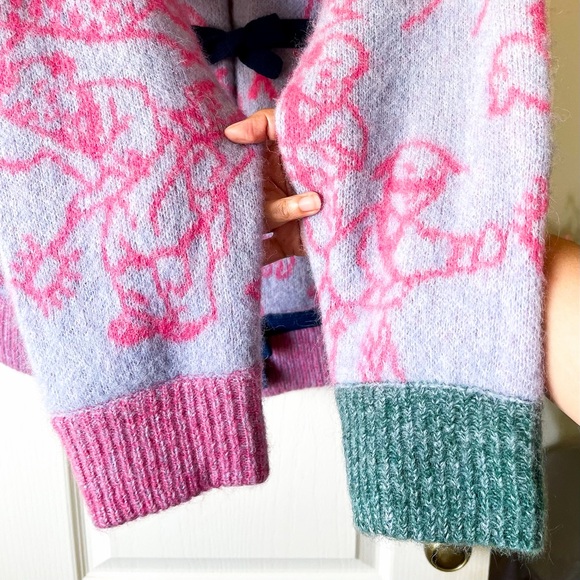 YanYan Fuzzy Laza Cardigan Alpaca Jacquard Oversized Sky Pink Large XL EUC - Picture 4 of 9